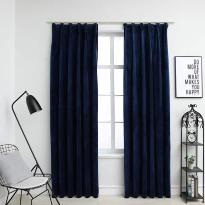 Draperii opace 2 buc. albastru închis 140x175cm catifea cârlige GartenMobel Dekor