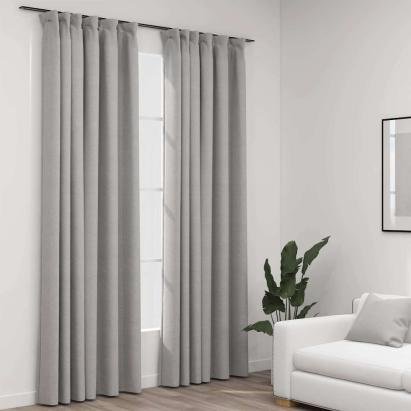Perdele opace aspect pânză, cârlige, 2 buc. gri, 140x225 cm GartenMobel Dekor