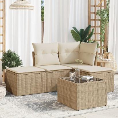 Set canapele de grădină cu perne, 5 piese, bej, poliratan GartenMobel Dekor