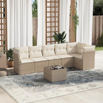 Set canapele de grădină, 7 piese, cu perne, bej, poliratan GartenMobel Dekor