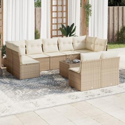 Set canapele de grădină cu perne, 10 piese, bej, poliratan GartenMobel Dekor