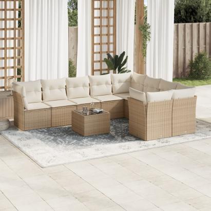 Set canapele de grădină cu perne, 10 piese, bej, poliratan GartenMobel Dekor