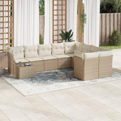 Set canapele de grădină cu perne, 10 piese, bej, poliratan GartenMobel Dekor