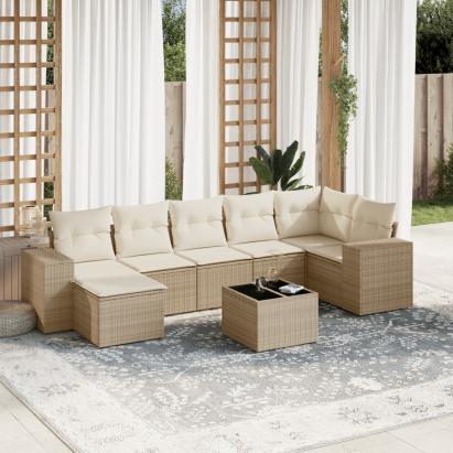 Set canapele de grădină, 8 piese, cu perne, bej, poliratan GartenMobel Dekor
