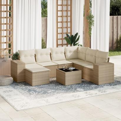 Set canapele de grădină, 8 piese, cu perne, bej, poliratan GartenMobel Dekor