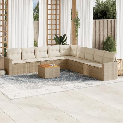 Set canapele de grădină cu perne, 10 piese, bej, poliratan GartenMobel Dekor