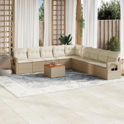 Set canapele de grădină cu perne, 10 piese, bej, poliratan GartenMobel Dekor