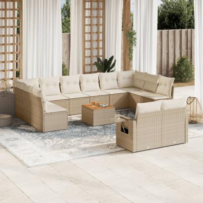 Set canapele de grădină, 13 piese, cu perne, bej, poliratan GartenMobel Dekor