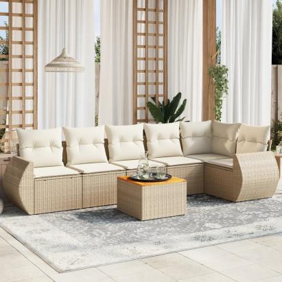 Set canapele de grădină, 7 piese, cu perne, bej, poliratan GartenMobel Dekor