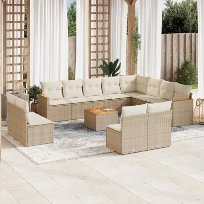 Set canapele de grădină, 13 piese, cu perne, bej, poliratan GartenMobel Dekor