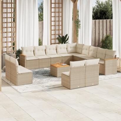 Set canapele de grădină, 14 piese, cu perne, bej, poliratan GartenMobel Dekor