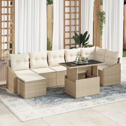 Set sofa de grădină 8 piese cu perne bej din ratan GartenMobel Dekor