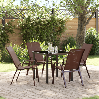 Set de mese pentru grădină  5 piese din Răchită sintetică și oțel, Masă de grădină  Neagră 80x80x73 cm Sticlă rezistentă GartenMobel Dekor
