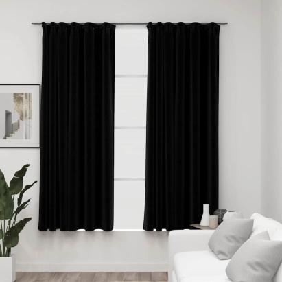 Draperii opace aspect in, cârlige, 2 buc., negru, 140 x 175 cm GartenMobel Dekor