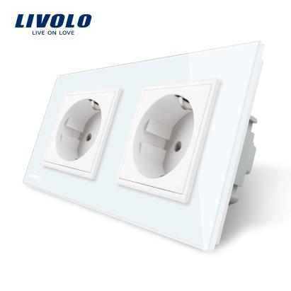 Priza dubla Livolo cu rama din sticla SmartElectro IntelligentHouse