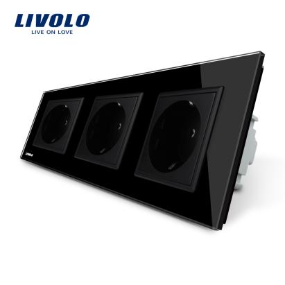 Priza tripla Livolo cu rama din sticla SmartElectro IntelligentHouse