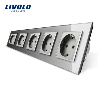 Priza cvintupla Livolo cu rama din sticla SmartElectro IntelligentHouse
