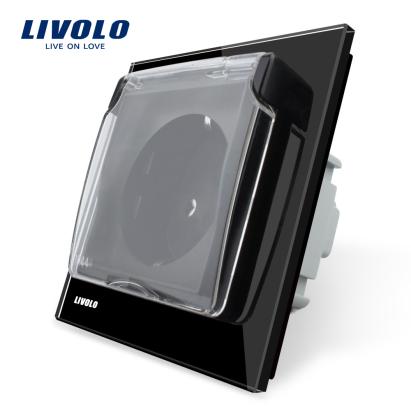 Priza simpla Livolo cu rama din sticla si capac de protectie rezistent la apa SmartElectro IntelligentHouse