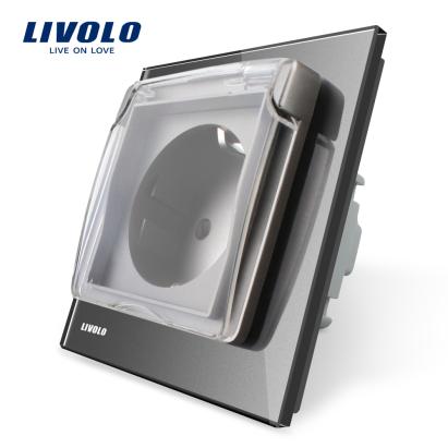 Priza simpla Livolo cu rama din sticla si capac de protectie rezistent la apa SmartElectro IntelligentHouse
