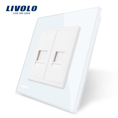 Priza dubla Telefon Livolo cu rama din sticla SmartElectro IntelligentHouse