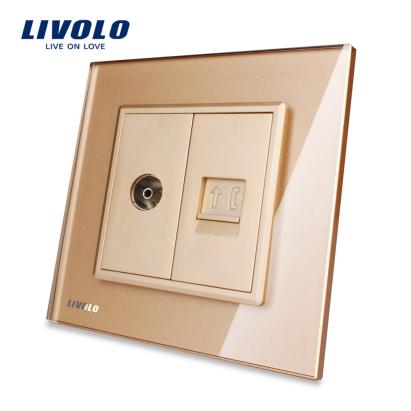 Priza dubla TV + Telefon Livolo cu rama din sticla SmartElectro IntelligentHouse