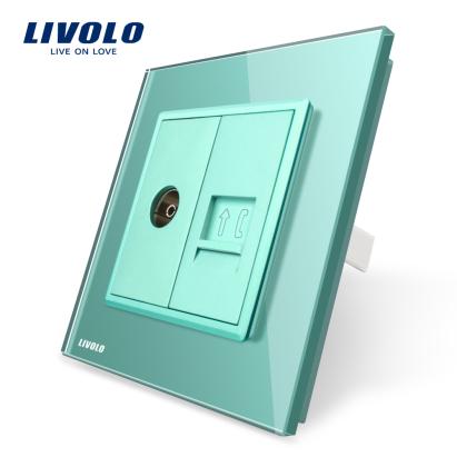 Priza dubla TV + Telefon Livolo cu rama din sticla SmartElectro IntelligentHouse