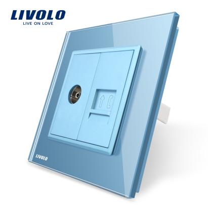 Priza dubla TV + Telefon Livolo cu rama din sticla SmartElectro IntelligentHouse
