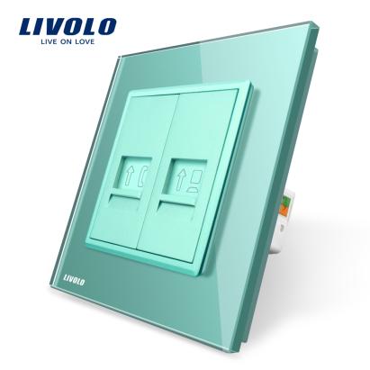 Priza dubla Telefon + Priza internet Livolo cu rama din sticla SmartElectro IntelligentHouse