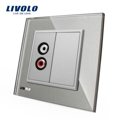 Priza simpla audio Livolo cu rama din sticla SmartElectro IntelligentHouse