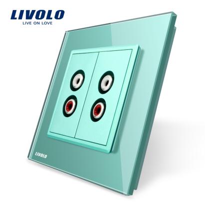 Priza dubla audio Livolo cu rama din sticla SmartElectro IntelligentHouse