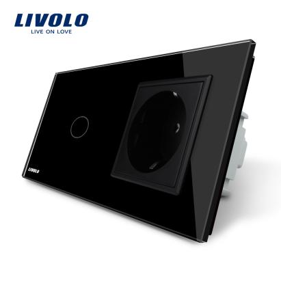 Intrerupator simplu + priza simpla Livolo rama din sticla SmartElectro IntelligentHouse