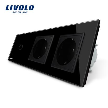 Intrerupator LIVOLO simplu cu touch si 2 prize din sticla SmartElectro IntelligentHouse