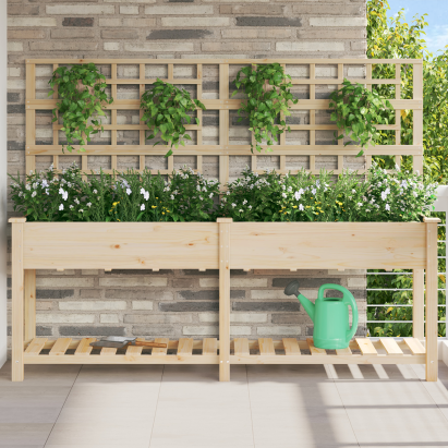 Gradină Jardiniere  cu Trellis și Raft 203x53x152 cm Lemn Masiv de Brad GartenMobel Dekor