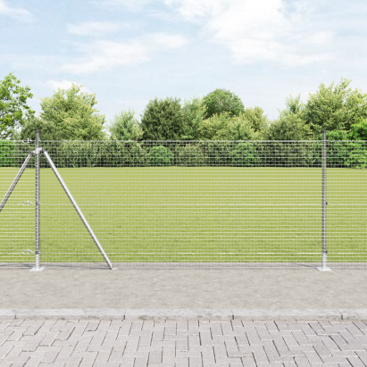 Gard din sârmă sudată cu 13 stâlpi flange 0.8x100 m din oțel galvanizat GartenMobel Dekor