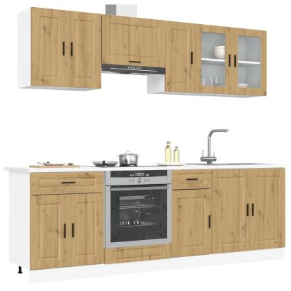 Set dulap de bucătărie 8 piese „Kalmar” stejar artizanal lemn GartenMobel Dekor