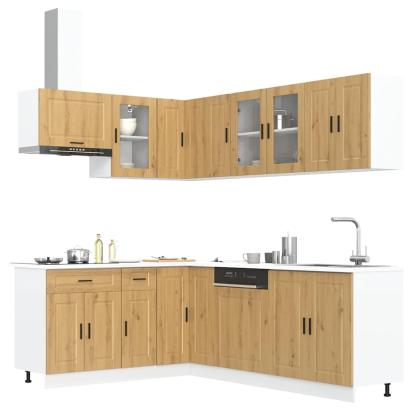 Set dulap de bucătărie 11 piese „Porto” stejar artizanal lemn GartenMobel Dekor