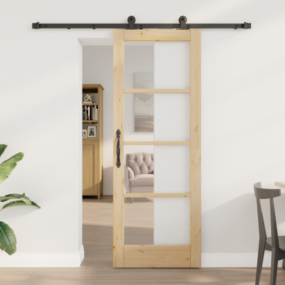 Ușă Glisantă  cu Set de Accesorii 'ORKDAL'Lemn Masiv și Sticlă GartenMobel Dekor