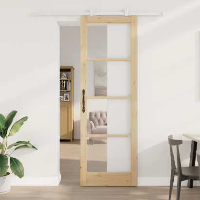 Ușă glisantă  cu set de accesorii 'ORKDAL'Lemn solid și sticlă GartenMobel Dekor