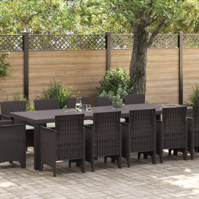 Set de dining pentru grădină  de 13 bucăți cu perne maro Poliratan, Masă de grădină  maro 150x100x73 cm Poliratan, Scaune de grădină  cu perne 4 bucăți maro Poliratan GartenMobel Dekor