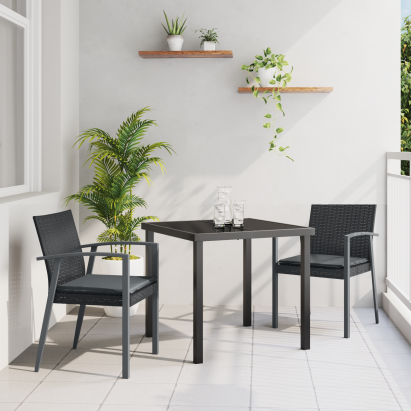 Set de dining pentru grădină cu perne, negre, poliratan GartenMobel Dekor