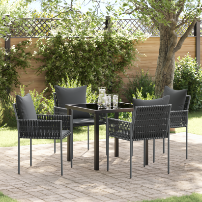 Set de 3 Negru, Gri Închis Rattan PE Standard Robust GartenMobel Dekor