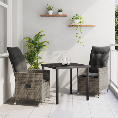 Set de dining de grădină 3 piese cu perne gri din rattan polimer GartenMobel Dekor