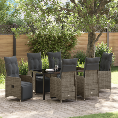 Set de dining pentru grădină 7 piese cu perne gri din rattan poli GartenMobel Dekor