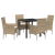 Set de Dining Grădină  5 Piese cu Perne Bej din Ratan Poliester, Masă Grădină  Neagră 80x80x73 cm din Sticlă Temperată GartenMobel Dekor