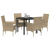 Set de Dining Grădină  5 Piese cu Perne Bej din Ratan Poliester, Masă Grădină  Neagră 80x80x73 cm din Sticlă Temperată GartenMobel Dekor