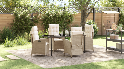 Set de 5 Mobilier de Grădină cu Perne Bej Ratan Sintetic GartenMobel Dekor