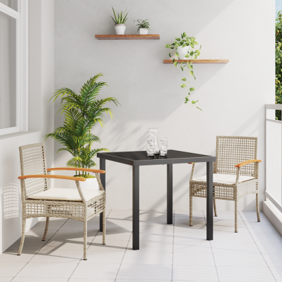 Set de dining de grădină 3 piese cu perne bej din ratan sintetic GartenMobel Dekor