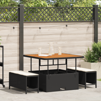 Set de dining pentru grădină , 3 piese cu perne, ratan polițienic negru și acacia GartenMobel Dekor