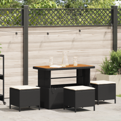 Set de Dining pentru Grădină cu 4 Piese cu Perne Ratan Negru Acacia GartenMobel Dekor