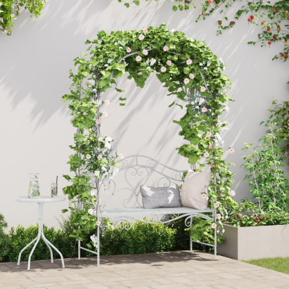 Bancă Alb Metal 121 x 48 x 200 cm Inserții Decorative GartenMobel Dekor